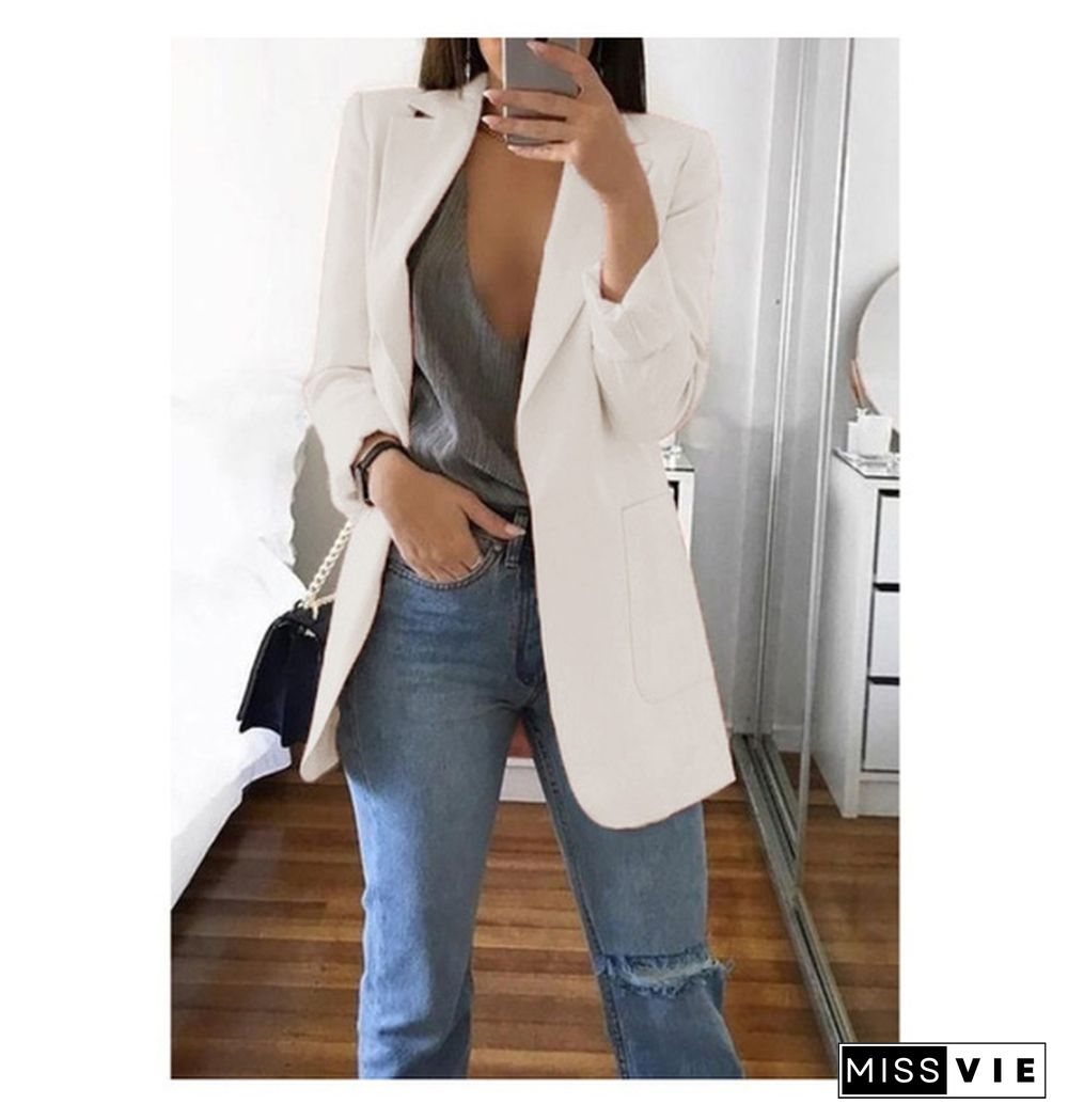 New Fashion Casual Women Slim Suit Retro Solid Color Suits Jacket Long Sleeve Blazers Office Tops Female Jacket Blazers Plus Size S-5Xl