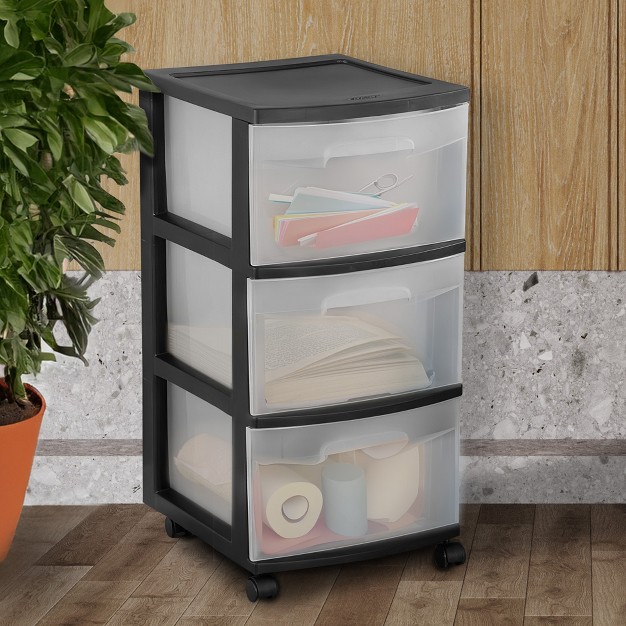 Sterilite 3 drawer Plastic Rolling Storage Cart Clear With Black Frame