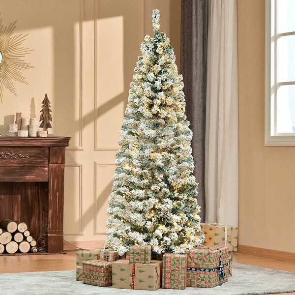 6ft PreLit SnowFlocked Slim Douglas Fir Artificial Christmas Tree with Realistic Branches，250 LED Lights and 462 Tips