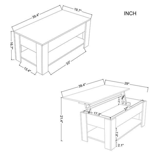 39.4 in. Rectangle Wood Lift Top Extendable Coffee Table with Storage