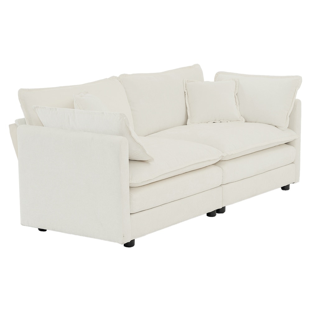 3 Piece Set Chenille Upholstered Extra Deep Seat Oversized Sofa with 2 Seat Sofa and Two Single Sofa Sets