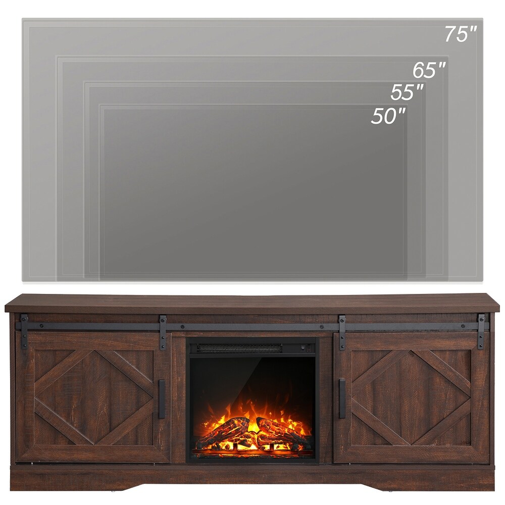 Fireplace TV Stand Farmhouse Sliding Barn Door Entertainment Center