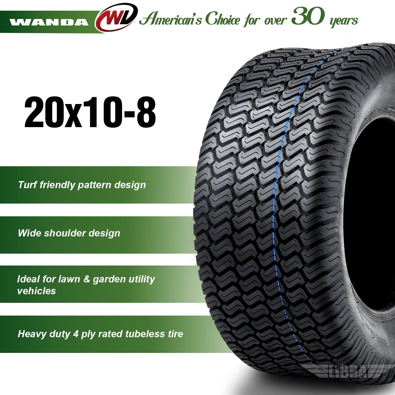 2 New WANDA 20x10-8 Lawn Mower Turf Tires P332 /4PR - 13040