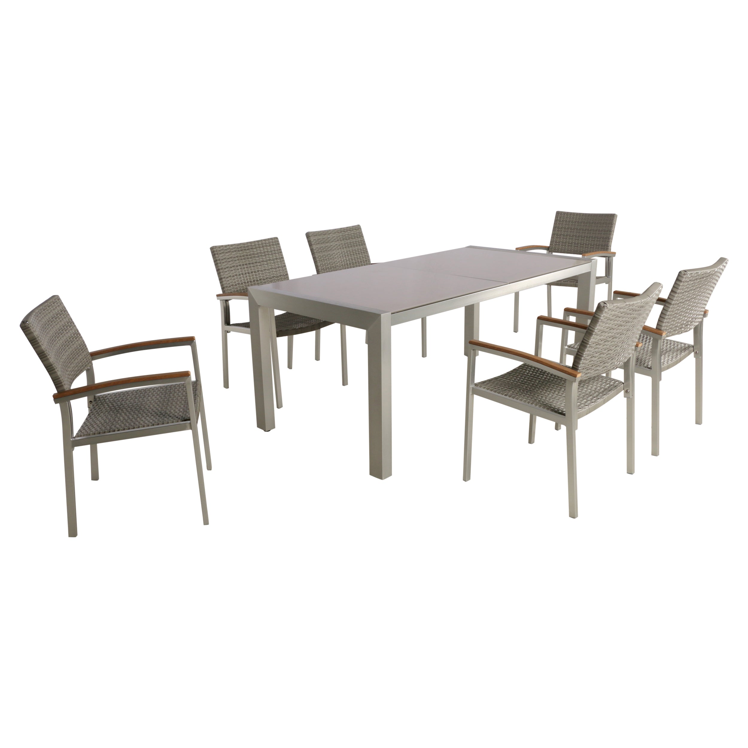 Jamine Outdoor Aluminum and Mesh 7 Piece Dining Set with Glass Table Top