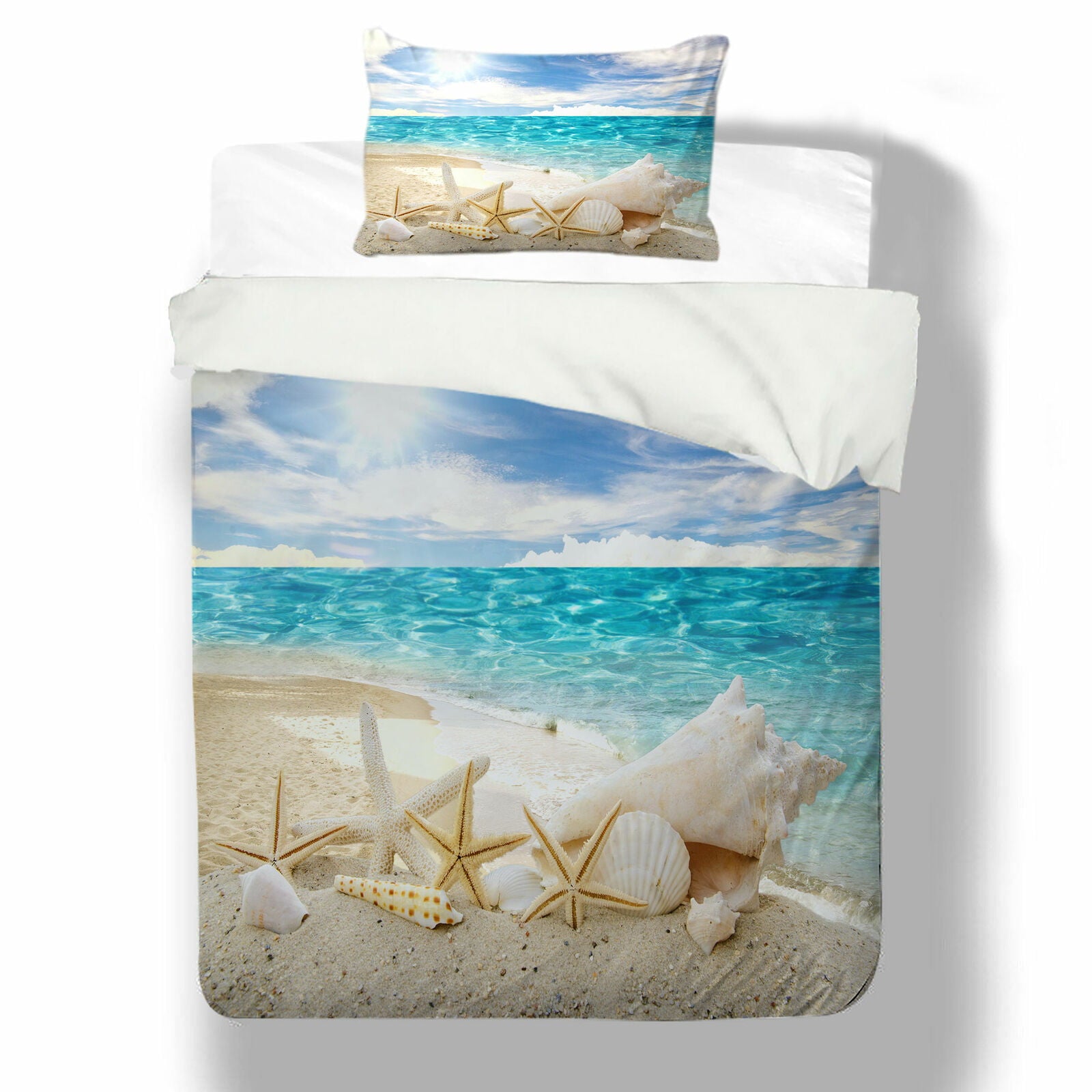 Home Bedding Set 2/3pcs Bed Set with Cloth Bag Seaside Beauty 3D Bedding Set Duvet Cover Set Soft ，California King (98