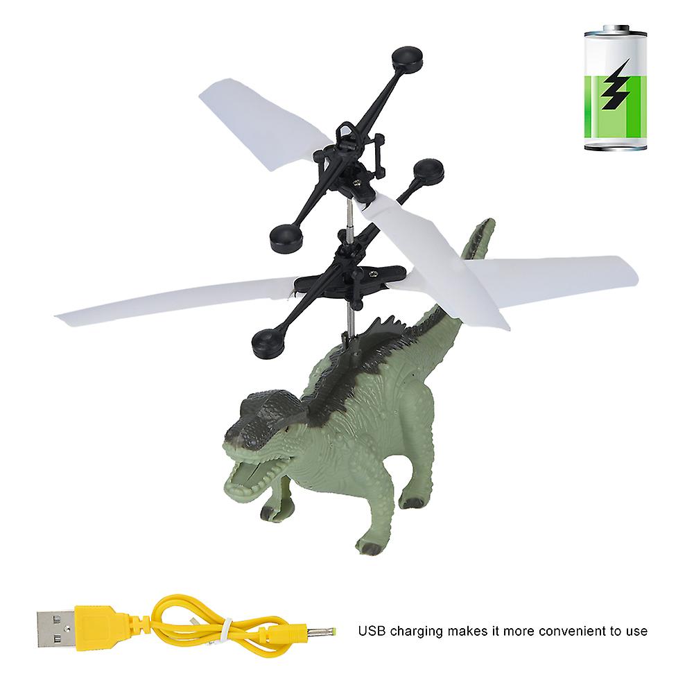 Cute Usb Charging Hand Induction Dinosaur Suspension Aircraft Children Toy With Light Green