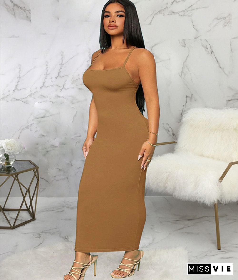 Spaghetti Strap Cross Back Bodycon Maxi Dresses