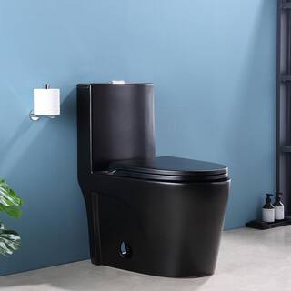 tunuo Comfort Height 1-piece 1.11.6 GPF Dual Flush Elongated Toilet in. Black Seat Included SFCL-1056MB