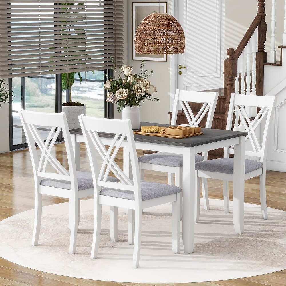 Wood 5 Piece Dining Table Set with 4 X Back Upholstered Chairs