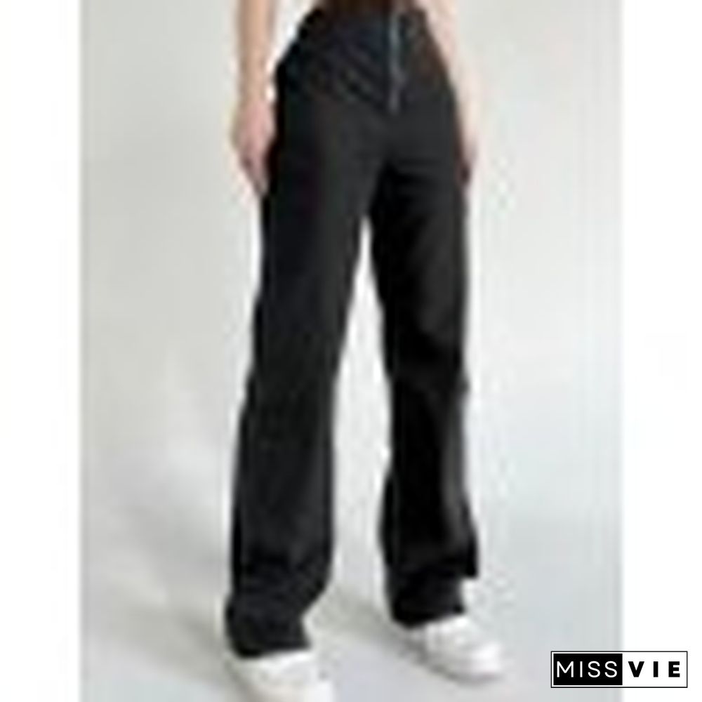 Front Zip Black Cargo Pants