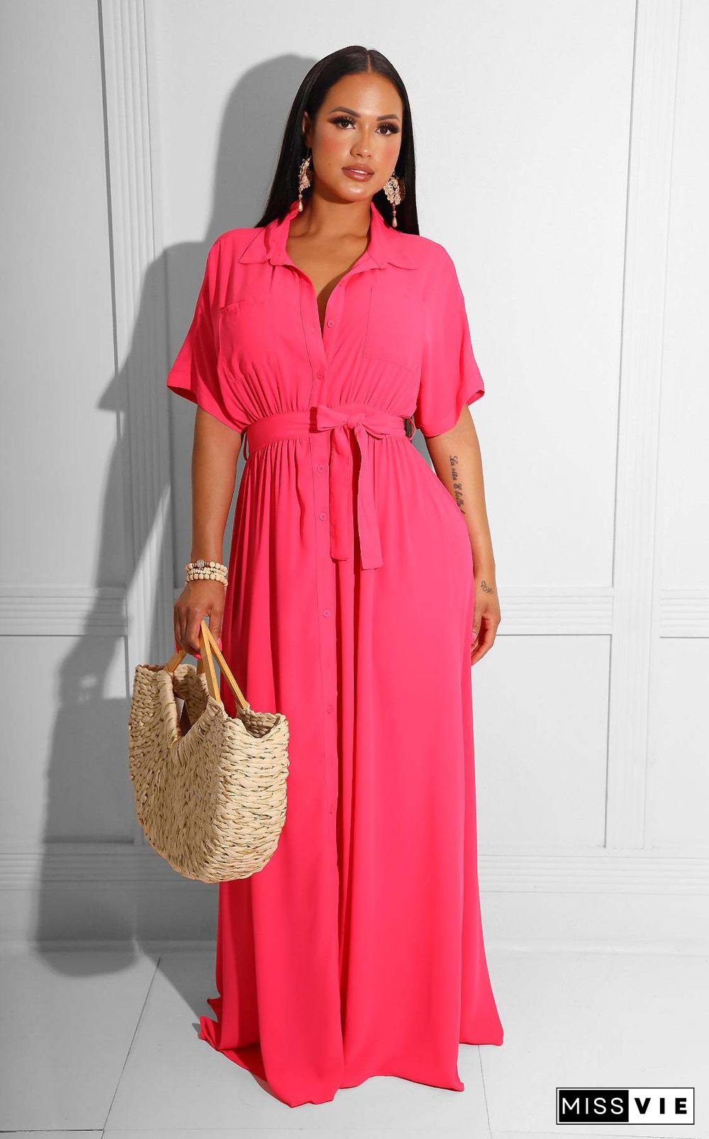 Fashion Loose Shirt Dress (With Belt)