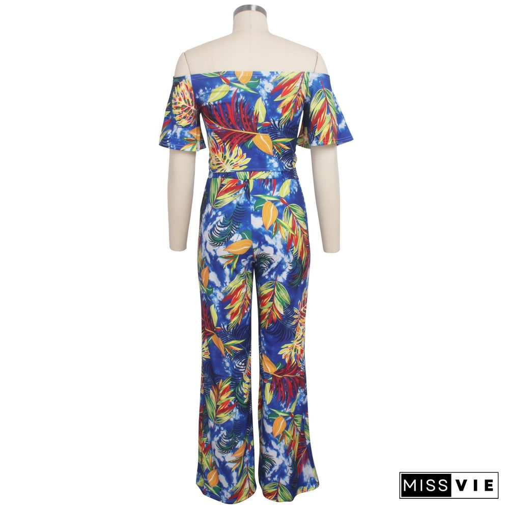 Stylish Printed Strapless Crop Top and Wide-legs Pants 2 Pieces Set