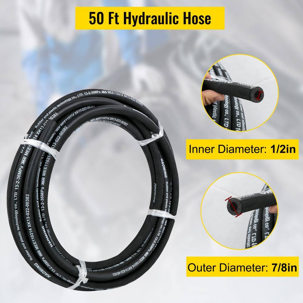 VEVOR Hydraulic Hose 50 ft. Rubber Gasoline Oil Transfer Hose 12 in. with 2 High-Tensile Steel Wire Braid 5000 PSI Max 00PSIX5NJR2YV2MH3V0