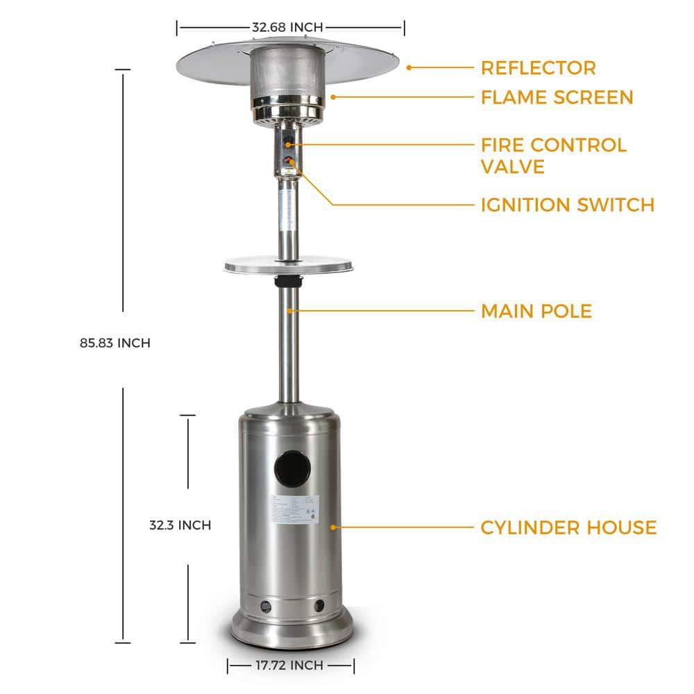 Wildaven 46,000 BTU Stainless Outdoor Patio Heater Stainless Steel with 2 Smooth-Rolling Wheels ZGZZRA210903003