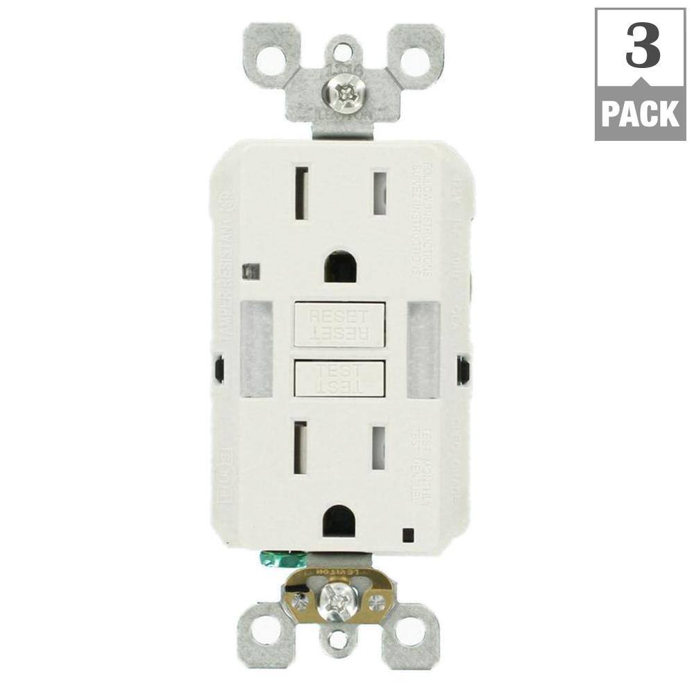 Leviton 15 Amp Self-Test SmartlockPro Combo Duplex Guide Light and Tamper Resistant GFCI Outlet White (3-Pack) VW3-GFNL1-HW3