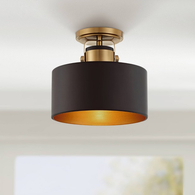 Wide Soft Gold Metal Black Drum Shade For Bedroom Kitchen