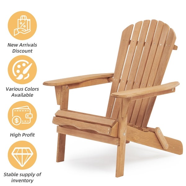 Wooden Outdoor Folding Adirondack Chair Set of 2 Wood Lounge Patio Chair for Garden