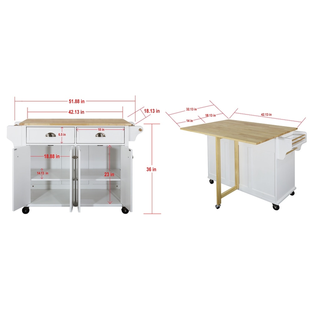 Rolling Kitchen Island Cart on Wheels w/ Drawers  Drop Leaf Breakfast Bar