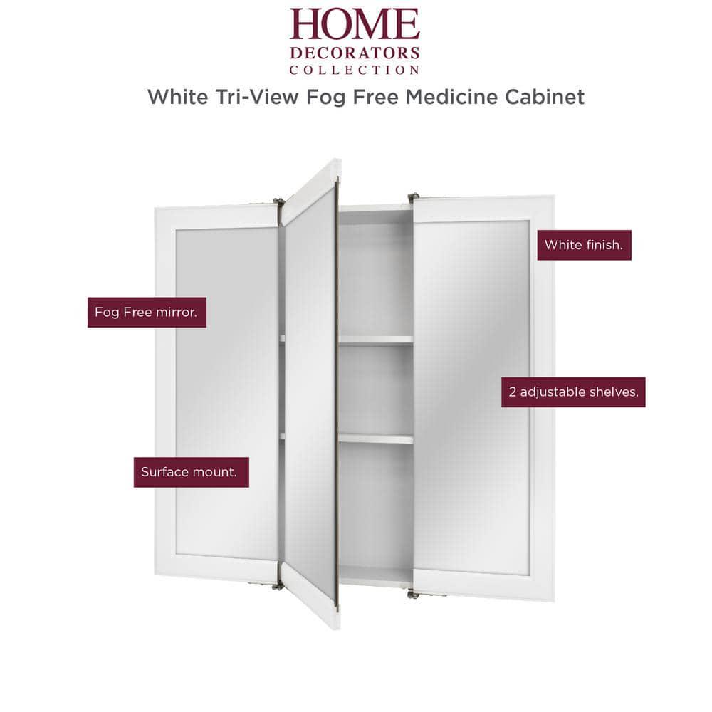 Home Decorators Collection 30 in W x 29 in H Fog Free White Framed Surface Mount TriView Bathroom Medicine Cabinet with Mirror