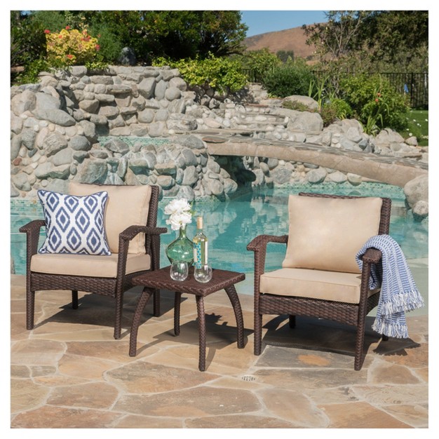 Honolulu 3pc Wicker Patio Chat Set With Cushions Brown Christopher Knight Home