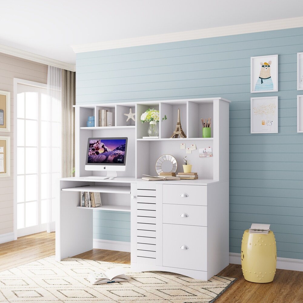 Home Office Wood Computer Desk with Hutch