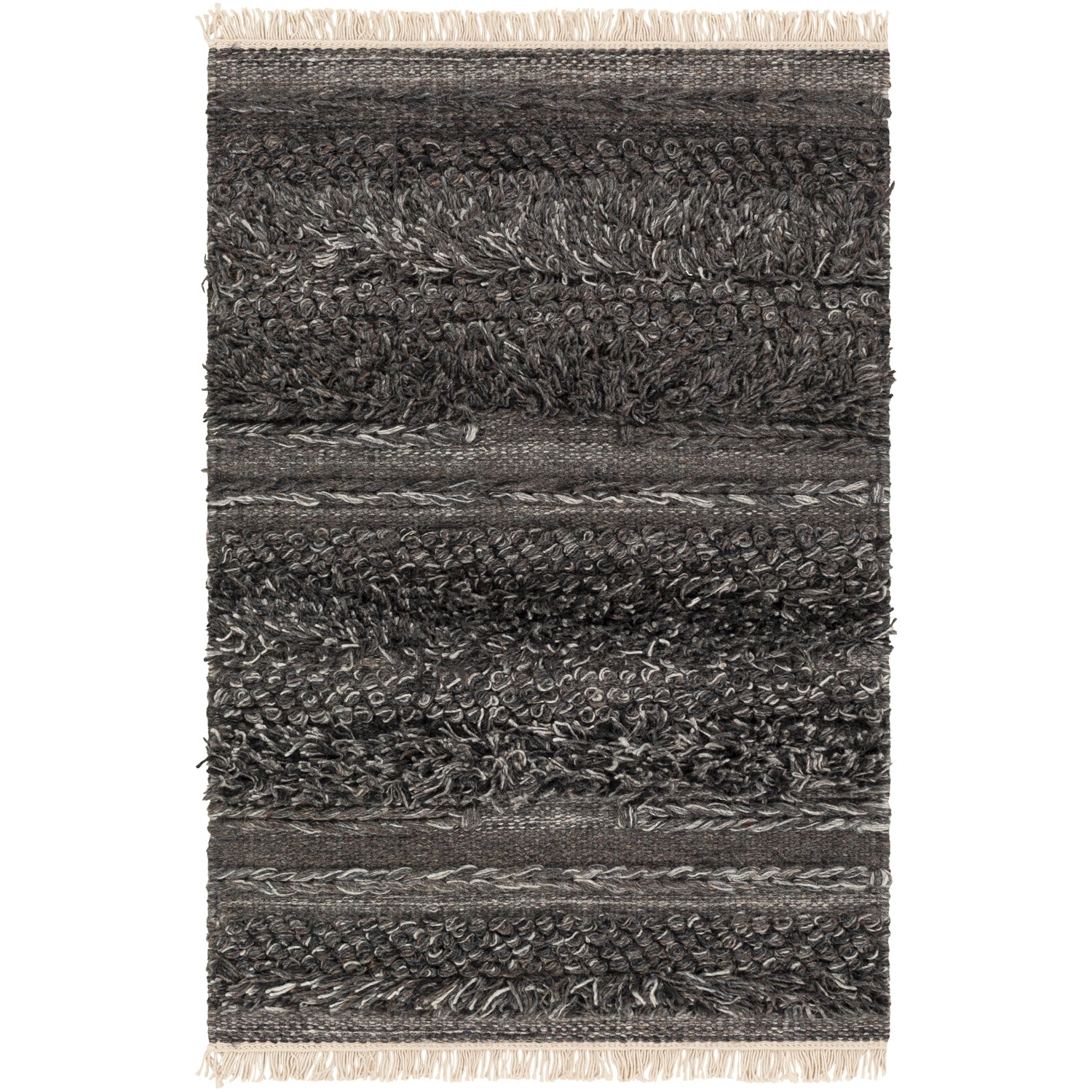 Lugano Hand Woven Rug in Charcoal, Black, Cream