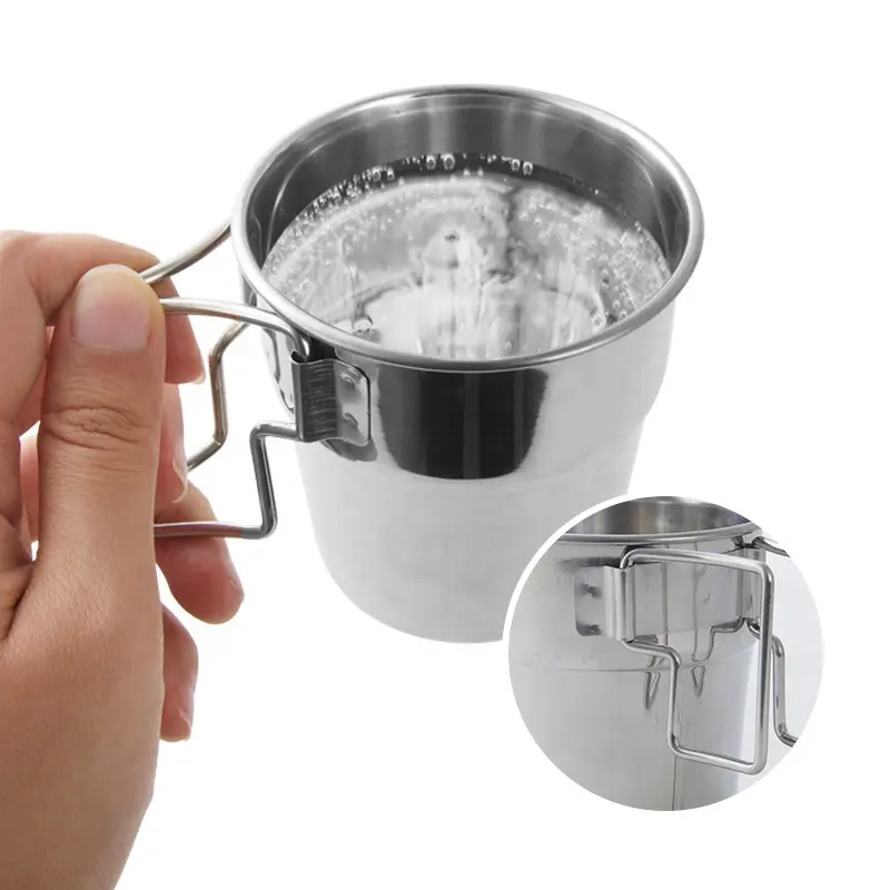 Factory wholesale  hot selling portable stainless steel coffee water cup set beer mug foldable handle for outdoor camping travel