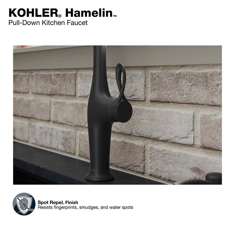 KOHLER Hamelin Single Handle Pull Down Sprayer Kitchen Faucet in Matte Black K-R33446-SD-BL