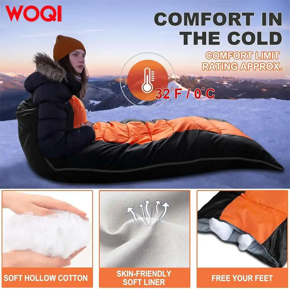 WOQI Camping Sleeping Bag Adult and Children's Ultra Light Four Seasons Waterproof Compact Cotton Sleeping Bag