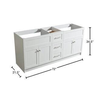 ARIEL Hamlet 72 in. W x 21.5 in. D x 33.5 in. H Bath Vanity Cabinet Only in White F073D-BC-WHT