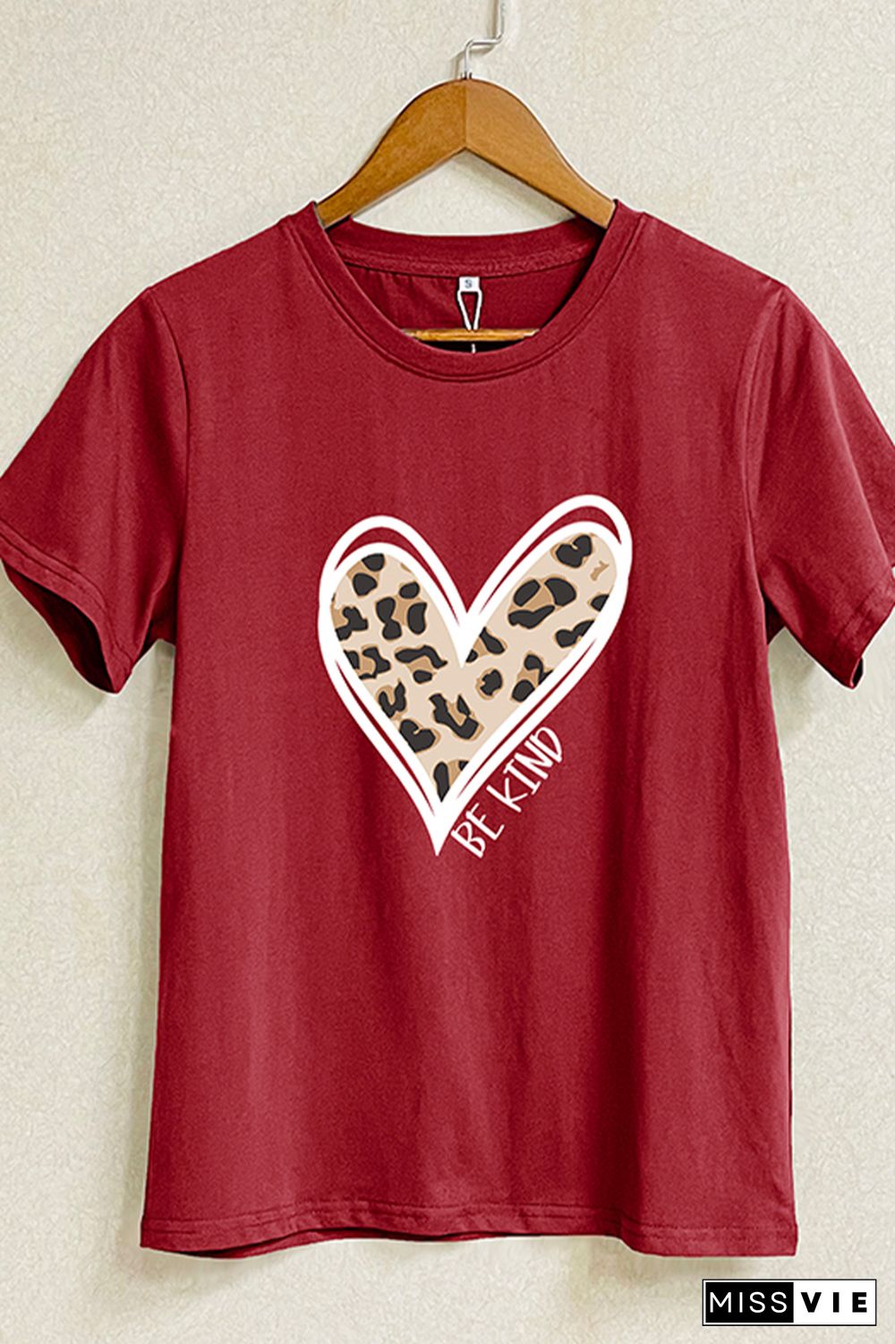 Be Kind Leopard Heart Short Sleeve Graphic Tee Wholesale