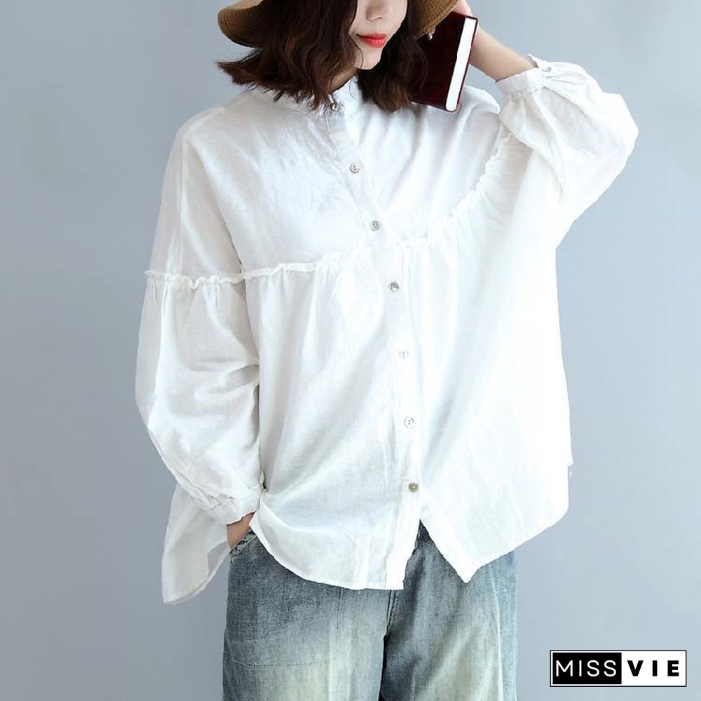 2018 spring white cotton tops plus size cotton shirts women blouses