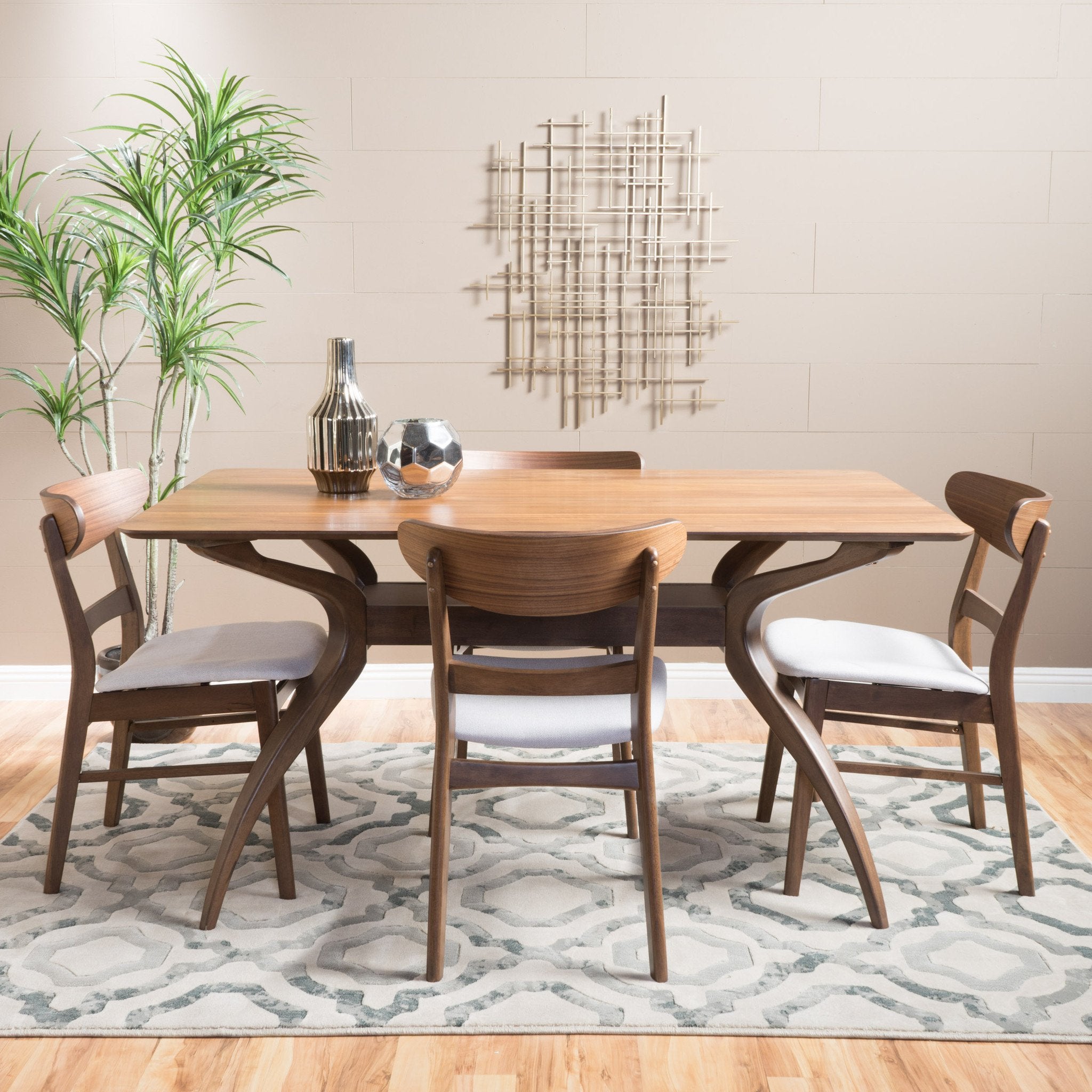 Leona Mid-Century Modern 5 Piece Dining Set