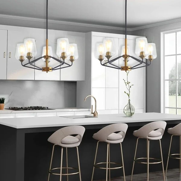 Modern Farmhouse 5-Light Iron Linear Chandelier Glass Shade Lights Shopping - The Best Deals on Chandeliers