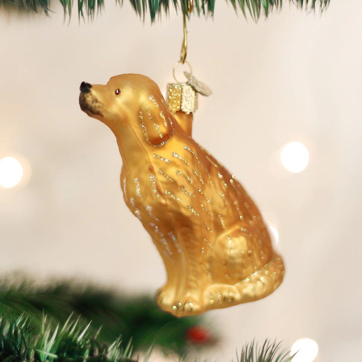 Old World Christmas Sitting Golden Glass Tree Ornament