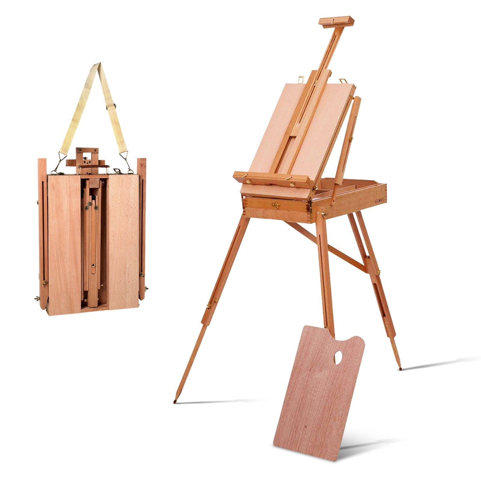 Costzon Wooden French Easel, Portable Folding Art Easel with Sketch Box