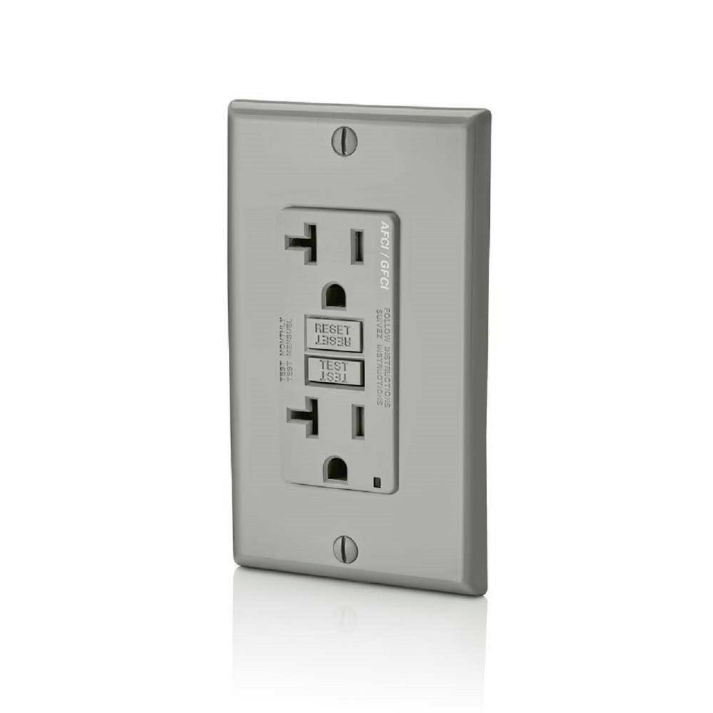 Leviton 20 Amp 125-Volt Duplex Self-Test SmartlockPro Tamper Resistant AFCIGFCI Dual Function Outlet Gray AGTR2-GY