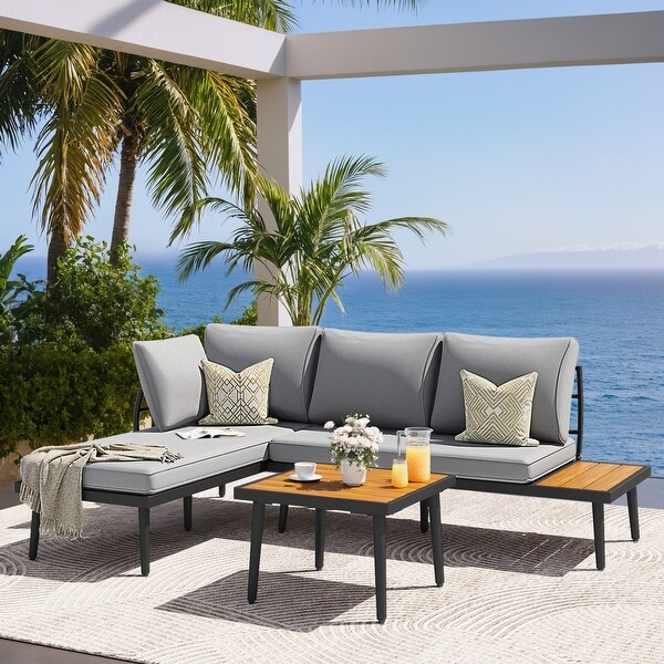 Furniwell 3pieces Sectional Sofa Patio Furniture Outdoor Conversation Set Steel Modular Design Set with Coffee Table