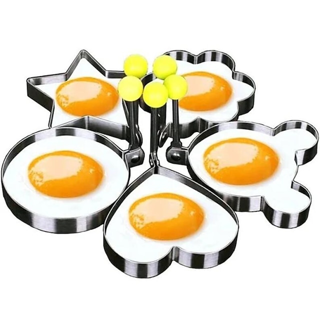 5 Pieces Set Fried Egg Mold Pancake Rings Shaped Omelette Mold Mould Frying Egg Cooking Tools Kitchen Supplies Accessories Gadget