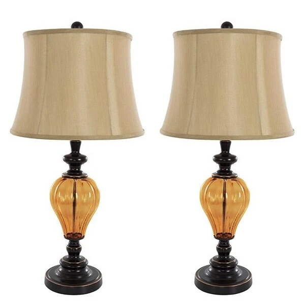 Table Lamps Set of 2， Amber Glass (2 LED Bulbs included) by