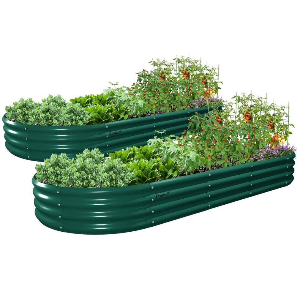 2 Pcs 96 in. L x 36 in. W x 18 in. H Rust-Resistant Oval Green Outdoor Metal Planter Box Raised Garden Beds 2024163ABC