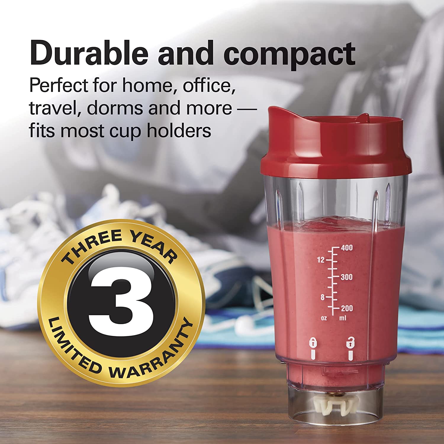 Shakes and Smoothies with BPA-Free Personal Blender, 14 oz, Raspberry