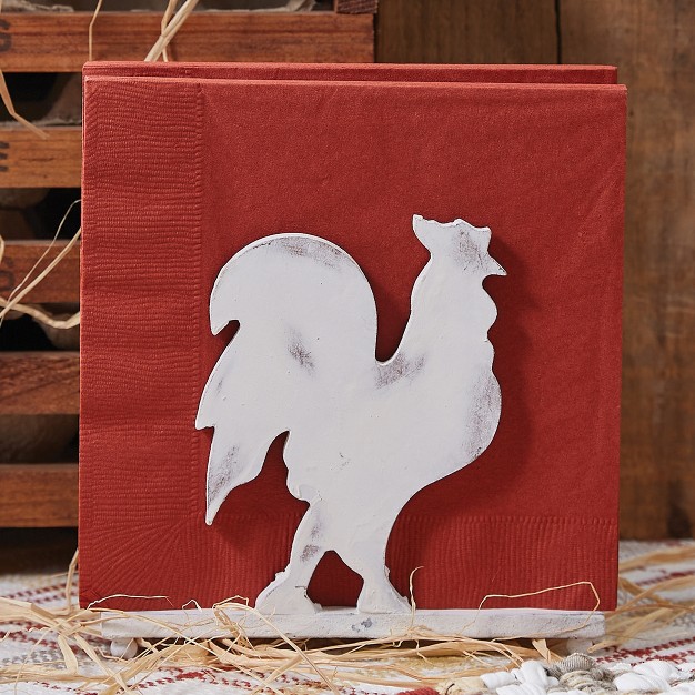 Park Designs Rooster Wood Napkin Holder Distressed Cream