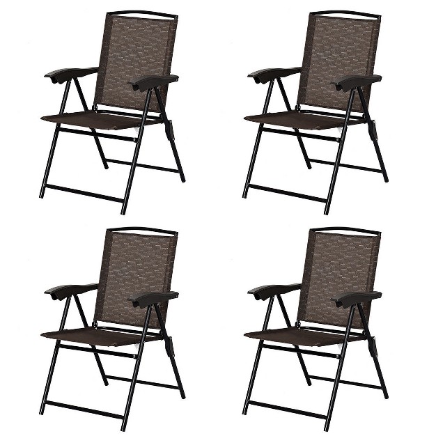 Costway 4pcs Folding Sling Chairs Steel Armrest Patio Garden Camping W adjustable Back