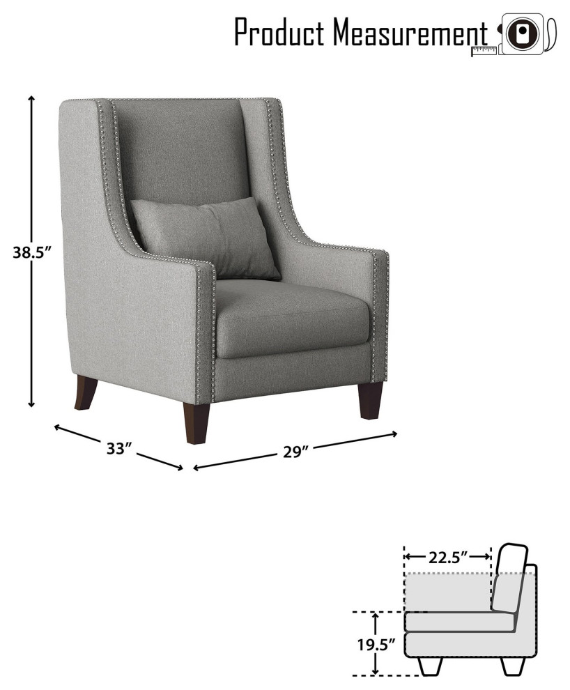 Elegant Accent Chair  Gray Textured Upholstered Seat With Sloped Arms  Nailhead   Transitional   Armchairs And Accent Chairs   by Declusia  Houzz