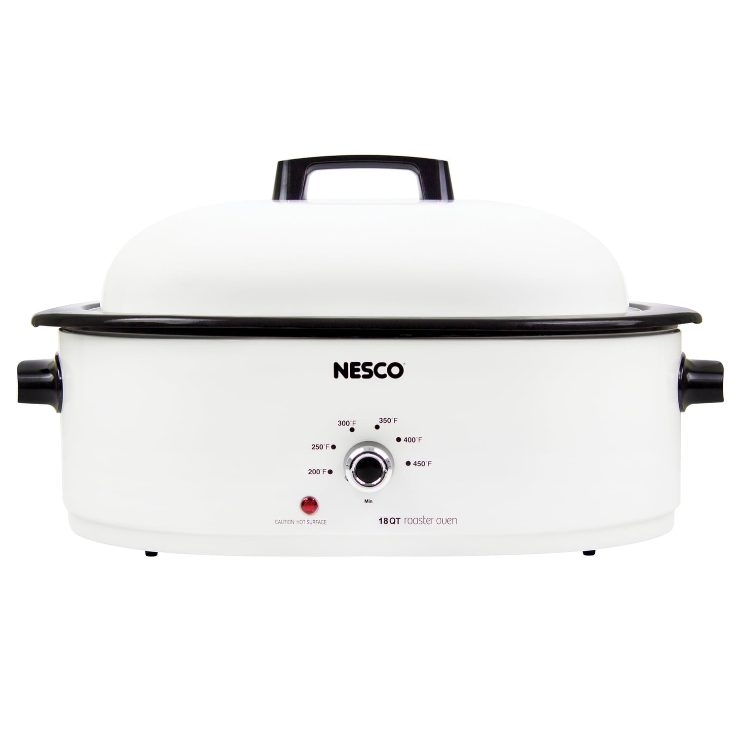 NESCO 18-Qt. 1,450-Watt Roaster with Porcelain Cookwell, White, MWR18-14