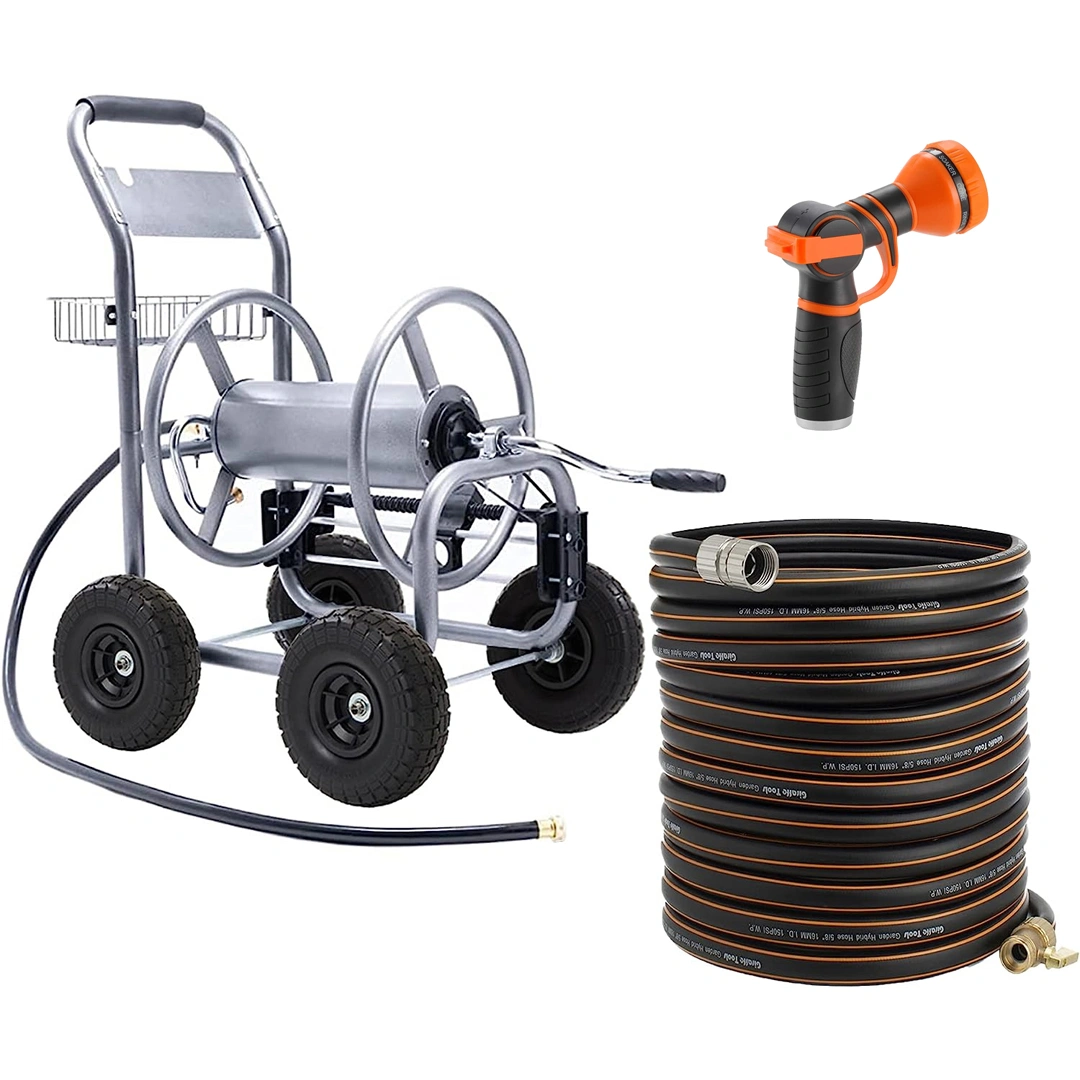 Hose Reel Cart, Hose Reel Cart with Wheels Heavy Duty, Industrial Hose Reels for Outside, 250-Feet of 5/8