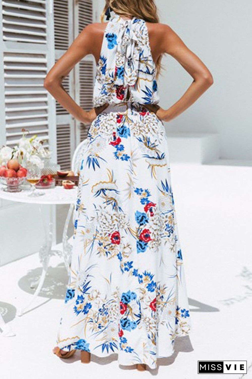 Elegant Floral Hollowed Out Halter Irregular Dresses