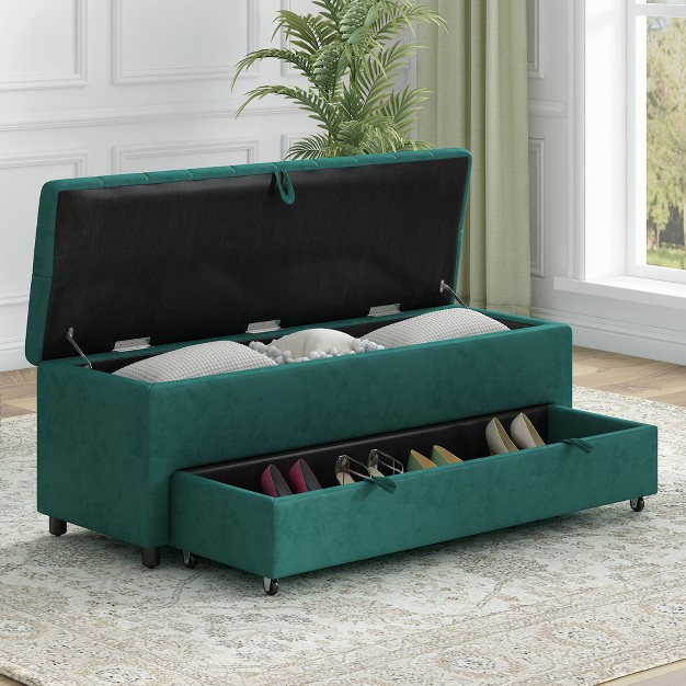 Button tufted Storage Bench With Double Level Storage Modernluxe