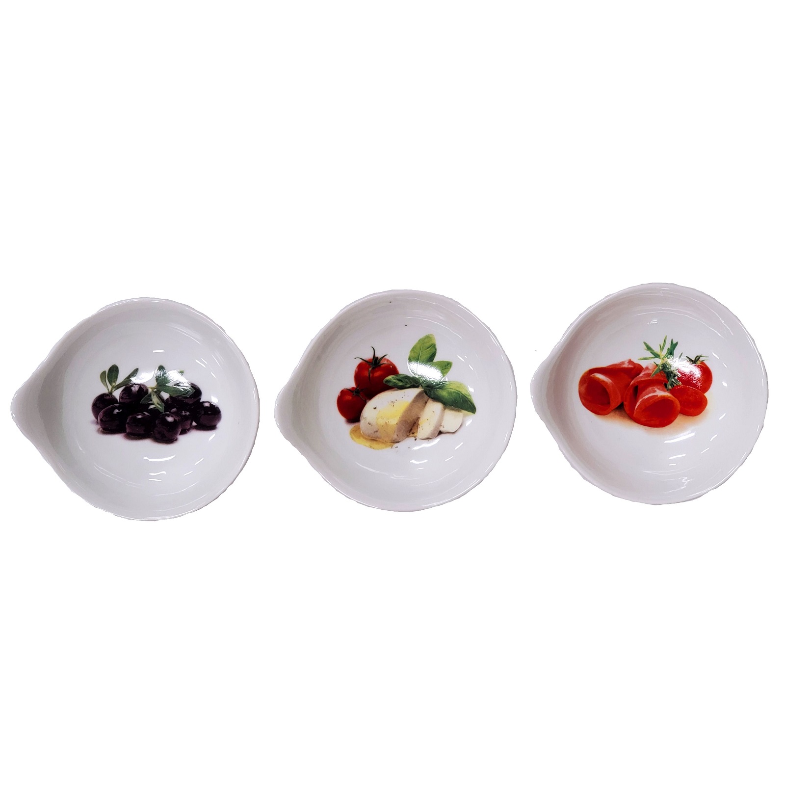 Caprese Black Olives and Prosciutto Porcelain Tapas Bowls Set of 3 Kitchenware